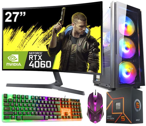 АКЦИЯ! Игровой Компьютер Ryzen 5 5600 + RTX 4060 8GB +16GB DDR4 + SSD M.2 +Монитор 27" (ZEVS PC 12970PRO)
