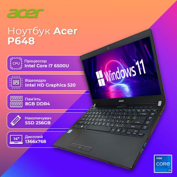 БУ Ноутбук Acer TravelMate P648 14'' HD Ready IPS i7 6500U 8GB 256GB SSD
