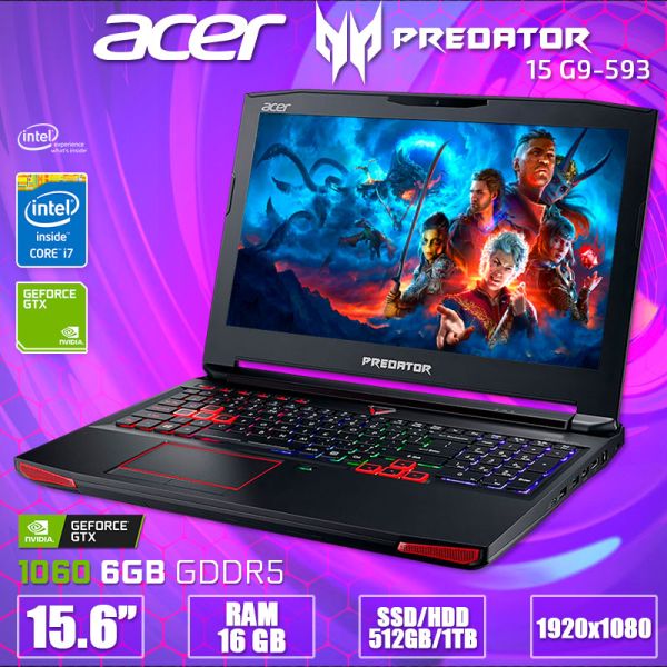 Крутой Мощный Игровой ноутбук Acer Predator 15 G9-593 N15P3 15.6" i7 6700HQ Nvidia GTX 1060 6GB 16GB + SSD
