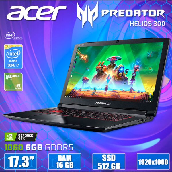 Крутой Мощный Игровой ноутбук Acer Predator Helios 300 N17C3 17.3" i7 7700HQ Nvidia GTX 1060 6GB 16GB + SSD