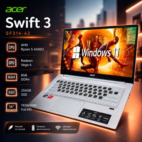 БУ Acer Swift SF314-42 14'' FHD IPS Ryzen 5 4500U Vega 6 8GB 256GB SSD