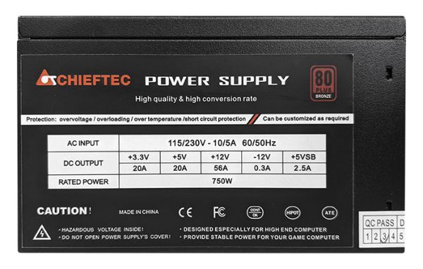 Блок питания Chieftec Power Supply 750W 80Plus Bronze