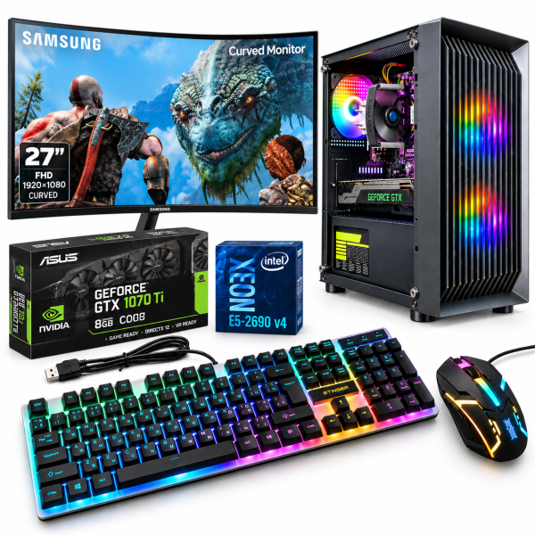 Мощный Игровой Компьютер + Монитор 27 КРУЧЕ чем Intel i7 14 ЯДЕР + GTX 1070TI 8GB SSD M.2 +Клавиатура +Мышка (STORM X12)
