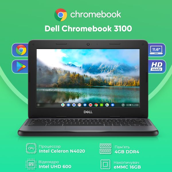 Современный Ноутбук - ультрабук DELL Chromebook 3100 11.6" Intel Celeron N4020 16GB+ Google Play