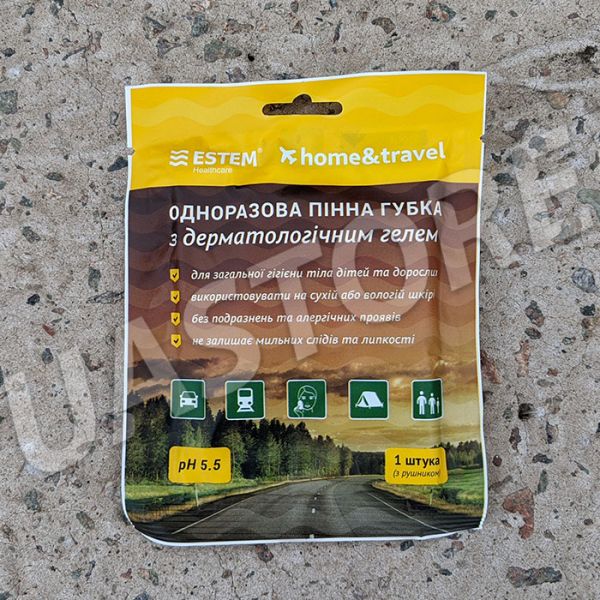 Одноразовая пенная губка с дерматологическим гелем и полотенцем HOME&TRAVEL для дачников и путешественников