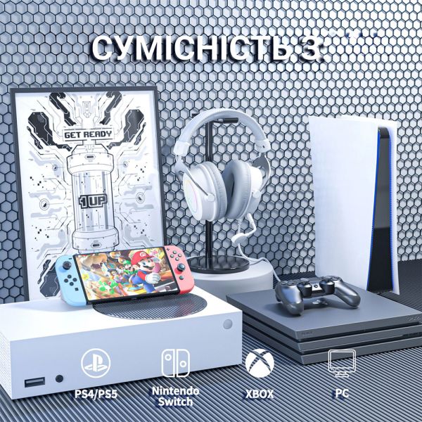 Проводные игровые наушники Fifine H3 RGB White с микрофоном