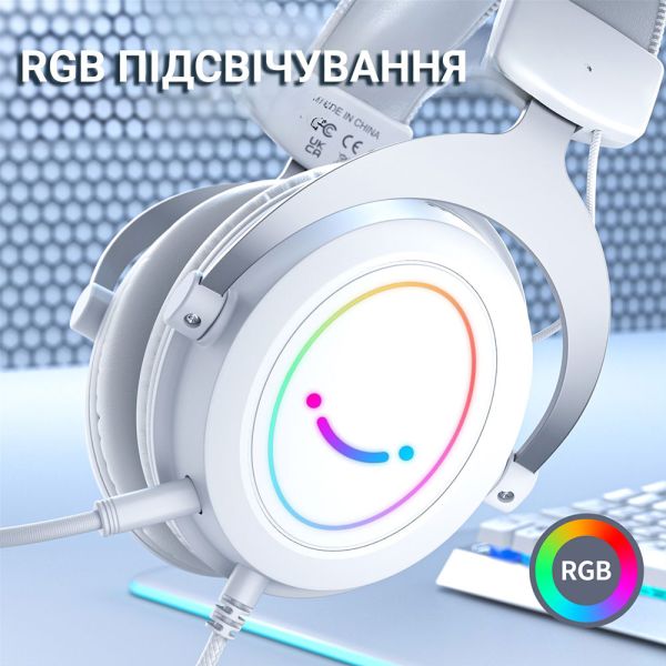 Проводные игровые наушники Fifine H3 RGB White с микрофоном