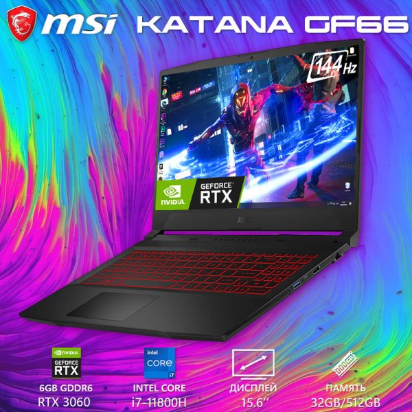 Крутой Мощный Игровой ноутбук MSI Katana GF66 11ue 15.6" 144Hz i7 11800H RTX 3060 32GB 512GB SSD