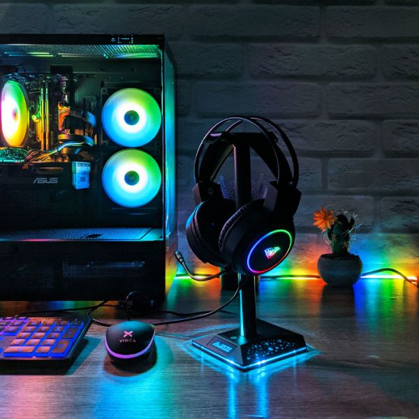 Комплект Проводные игровые наушники Aula S608 Wired Gaming Headset Black с подставкой Ajazz
