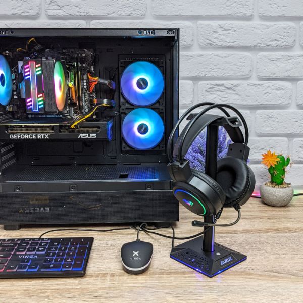 Комплект Проводные игровые наушники Aula S608 Wired Gaming Headset Black с подставкой Ajazz