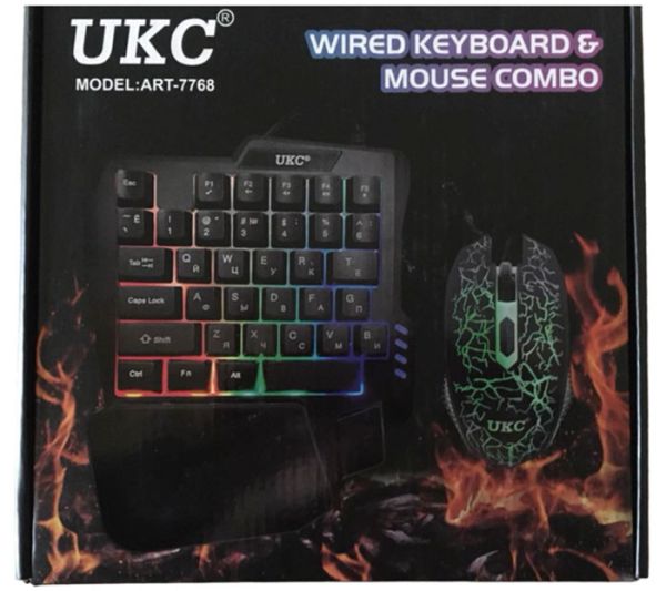 Комплект проводной игровая клавиатура для одной руки и мышь UKC 7768 с подсветкой Black