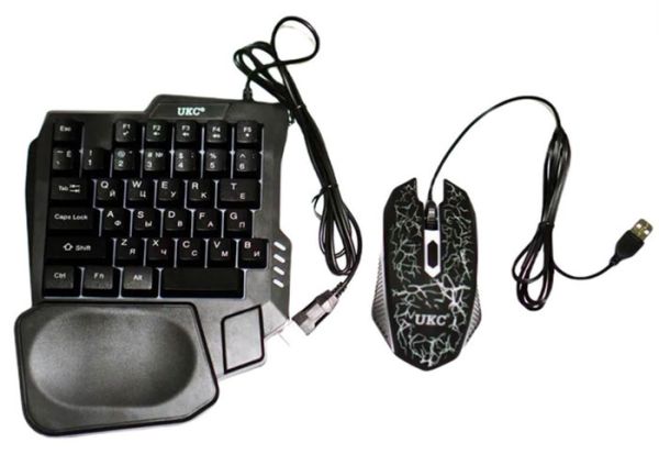 Комплект проводной игровая клавиатура для одной руки и мышь UKC 7768 с подсветкой Black