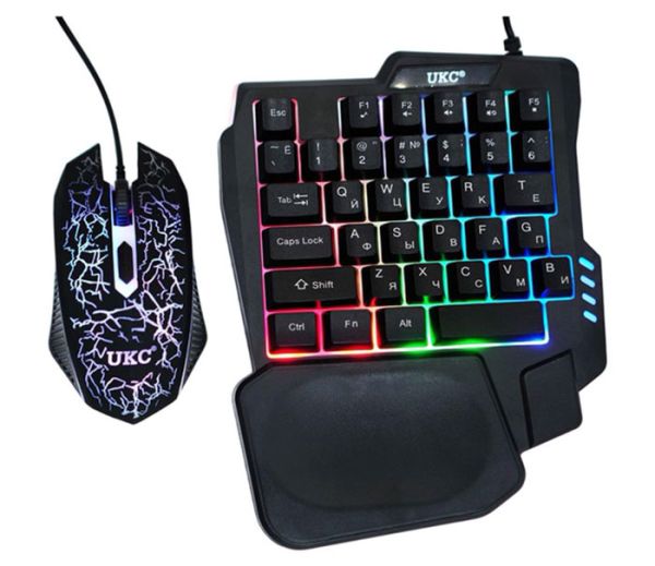 Комплект проводной игровая клавиатура для одной руки и мышь UKC 7768 с подсветкой Black