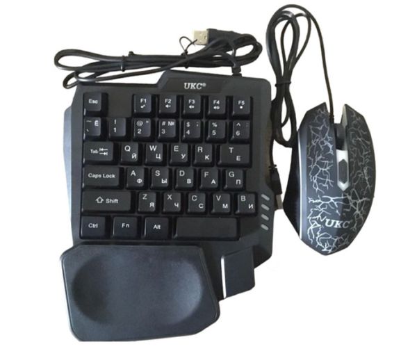 Комплект проводной игровая клавиатура для одной руки и мышь UKC 7768 с подсветкой Black