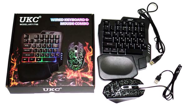 Комплект проводной игровая клавиатура для одной руки и мышь UKC 7768 с подсветкой Black