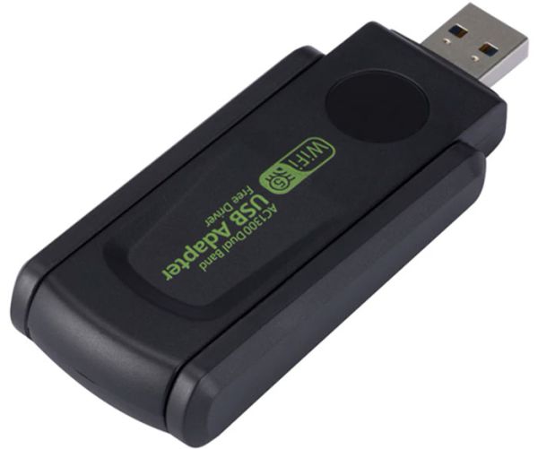 Двухдиапазонный WiFi-адаптер 1300 Мбит/с WiFi-5 USB 2.0 (2.4GHz+5.8GHz) 802.11ac Mu-MIMO с антеннами 2x5 дБ
