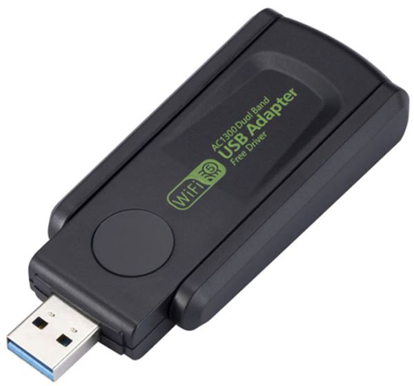 Двухдиапазонный WiFi-адаптер 1300 Мбит/с WiFi-5 USB 2.0 (2.4GHz+5.8GHz) 802.11ac Mu-MIMO с антеннами 2x5 дБ