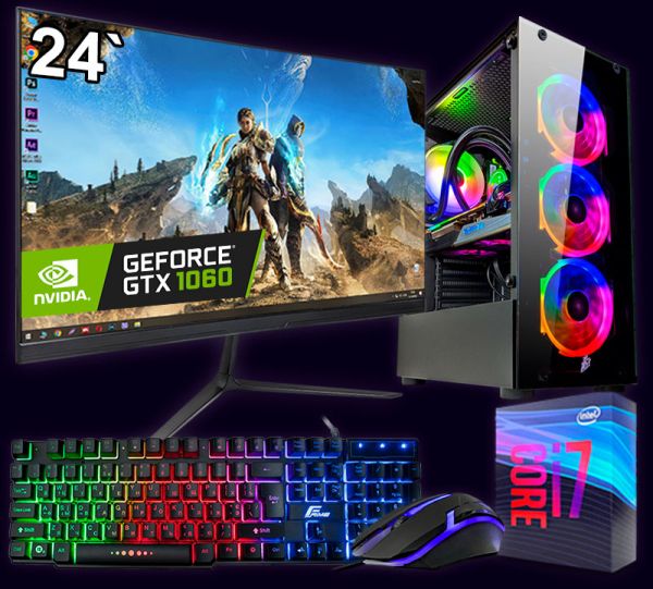 Игровой компьютер + Монитор 24'' Intel i7 + GTX 1060 +16GB +SSD M.2+Win10 + Игровой набор! (ZEVS PC10130U)