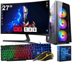 Игровой компьютер + Монитор 27" КРУЧЕ чем Intel i7 16 ПОТОКОВ 8 ЯДЕР + RX 580 8GB + 16GB + SSD M.2 512GB+Клавиатура +Мышка(ZEVS PC10360U)