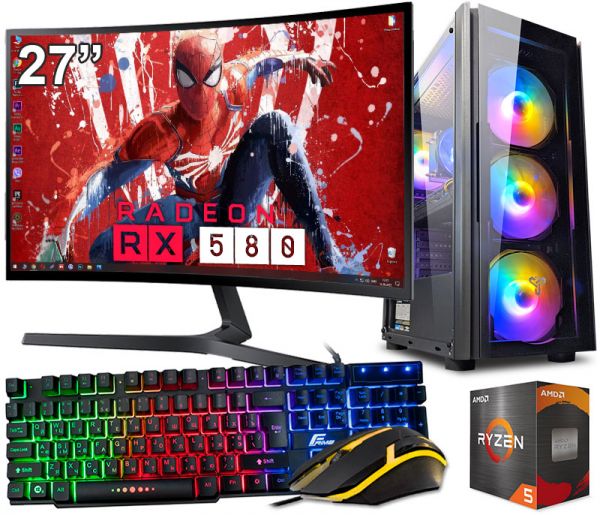 АКЦИЯ! Игровой Компьютер RYZEN 5 6 ядер + RX 580 8GB + 16GB + SSD M.2 + Монитор 27" (ZEVS PC10420U)