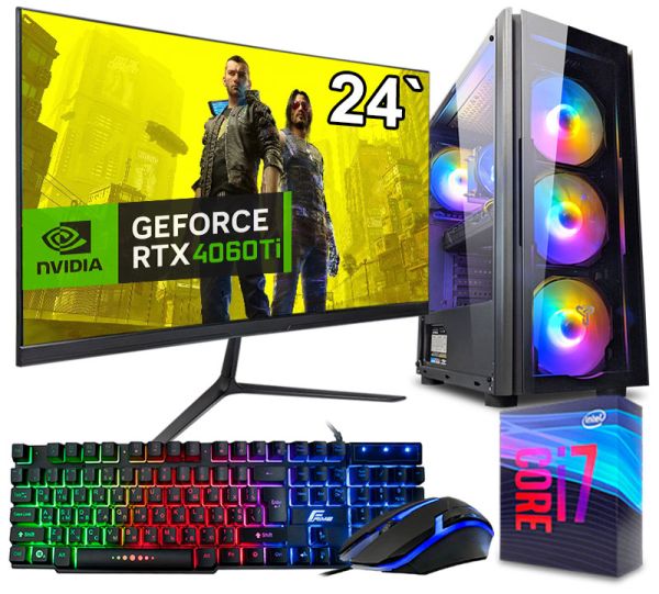 Игровой компьютер + Монитор 24'' Intel i7 + RTX 4060Ti +16GB +SSD M.2+Win10 + Игровой набор! (ZEVS PC10450R)