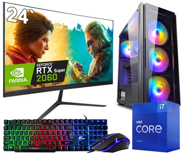 АКЦИЯ! Мощный Игровой ПК RGB +Монитор 24'' Intel i7 RTX 2060 Super + 16GB + SSD M.2 Win11 (PC ZEVS 12920R)