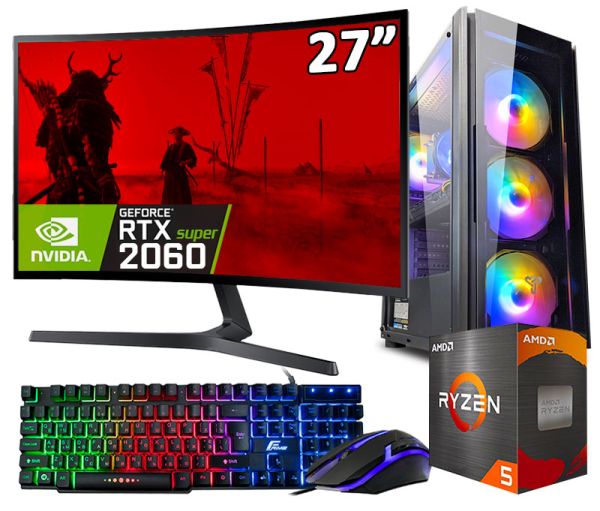 АКЦИЯ! Игровой Компьютер + Монитор 27" Ryzen 5 5500 + RTX 2060 Super 8GB +32GB DDR4+SSD M.2 (ZEVS PC 13350R)