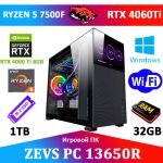 АКЦИЯ! Игровой Компьютер AMD Ryzen 5 7500F + RTX 4060Ti 8GB +32GB DDR5+SSD M.2(ZEVS PC 13650R)