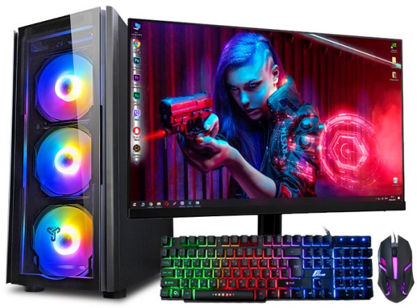 Игровой компьютер + Монитор 24" RYZEN 7 16 потоков + RTX 3060 12GB + 16GB + SSD M.2+Клавиатура +Мышка(ZEVS PC14150PRO)
