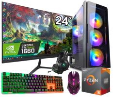 Игровой компьютер + Монитор 24" RYZEN 5 6 ядер + GTX 1660Super 6GB +16GB +Клавиатура +Мышка (ZEVS PC 9390U)