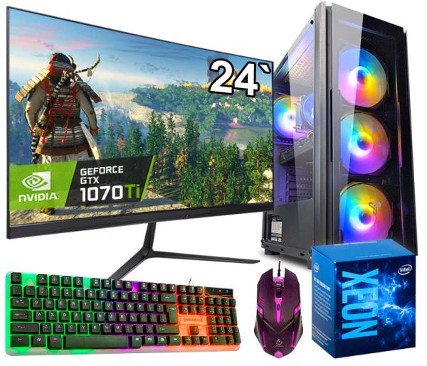 Игровой компьютер + Монитор 24'' Intel Xeon E5-2640 v4 + GTX 1070Ti 8GB +SSD M.2+Клавиатура +Мышка(ZEVS PC 9530U)